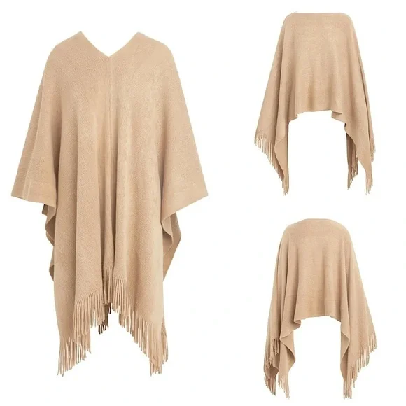 Shiraleah Rowan Camel Fringe Poncho One Size NWT Curateur Rachel Zoe - Picture 2 of 11